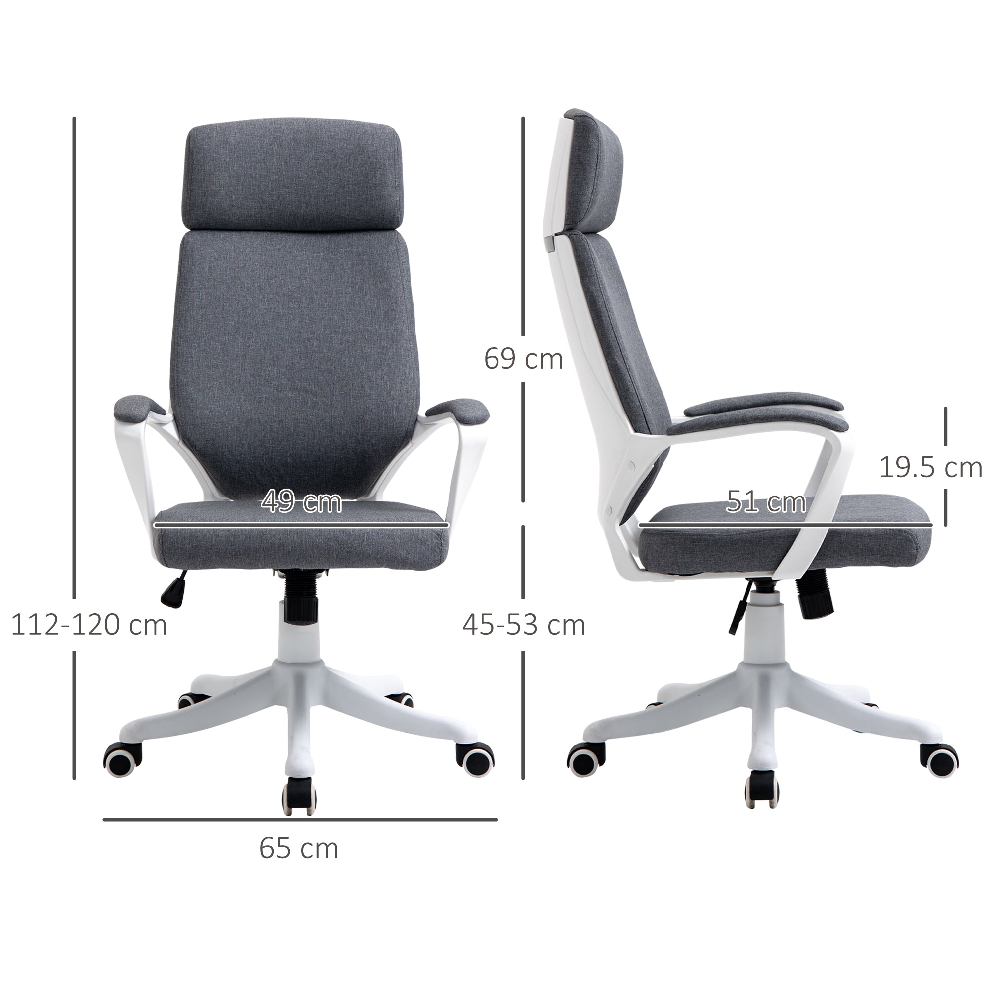 Kozy Office Chair, Ergonomic Desk Chair, High Back Study Chair with Headrest and Lumbar Back Support, Adjustable Height for Home and Work, Grey