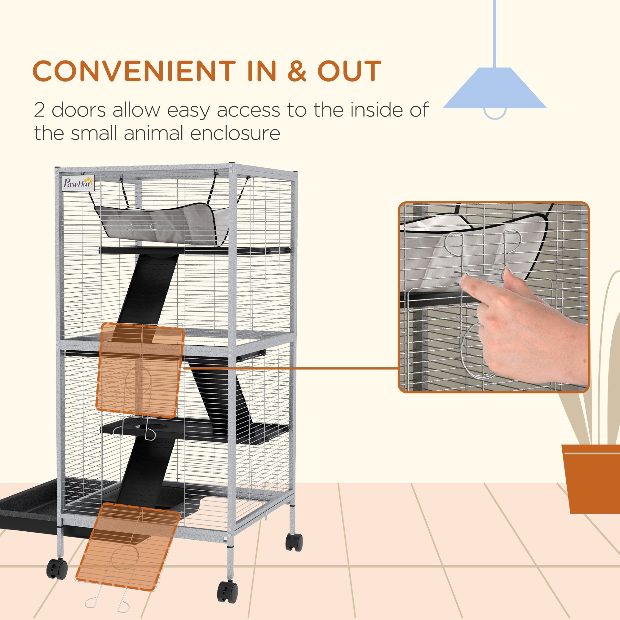 PawHut Small Animal Cage Pet Play House with Wheels Platforms Light Grey | Aosom UK