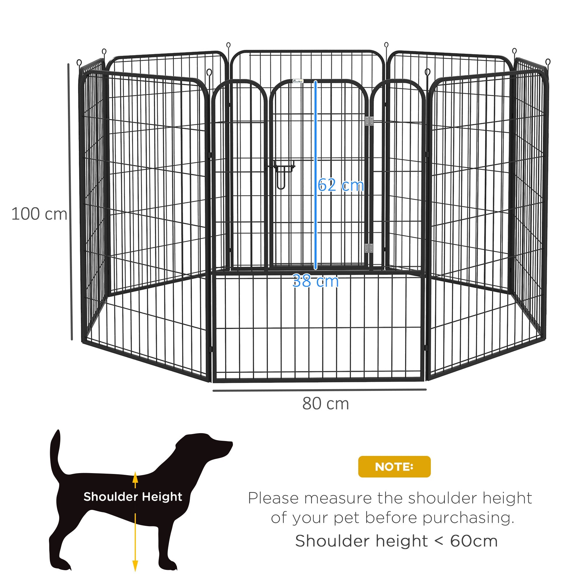 PawHut Heavy Duty 8 Panel Dog Play Pen Pet Playpen for Puppy Rabbit Enclosure Foldable Indoor Outdoor 80 x 100 cm | Aosom UK