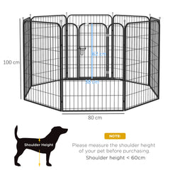 PawHut Heavy Duty 8 Panel Dog Play Pen Pet Playpen for Puppy Rabbit Enclosure Foldable Indoor Outdoor 80 x 100 cm | Aosom UK