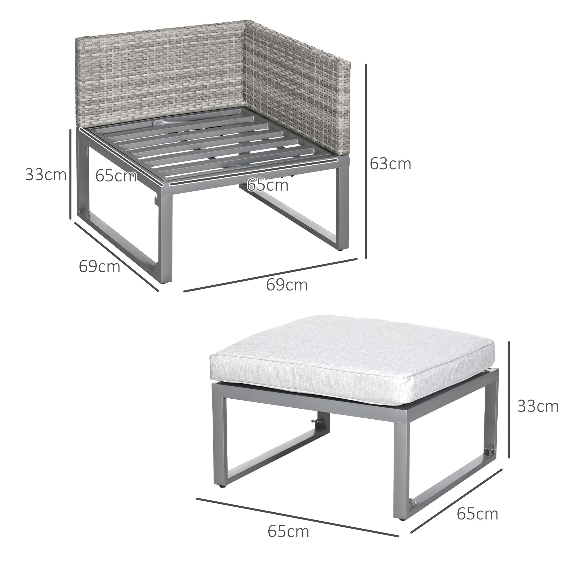 Kozy 3-in-1 Rattan Bistro Set, Wicker Garden Furniture Set with 2-level Rising Table, Adjustable 3-seater Sofa Lounger with Washable Cushions for Outdoor, Patio, Balcony, Grey