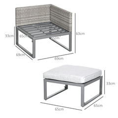 Kozy 3-in-1 Rattan Bistro Set, Wicker Garden Furniture Set with 2-level Rising Table, Adjustable 3-seater Sofa Lounger with Washable Cushions for Outdoor, Patio, Balcony, Grey