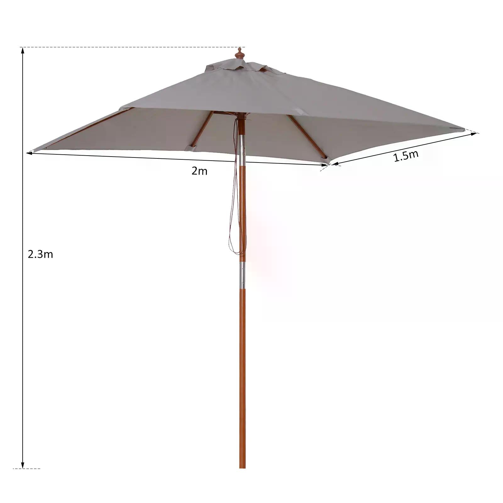 Outsunny 2m x 1.5m Patio Garden Parasol Sun Umbrella Sunshade Canopy Outdoor Backyard Furniture Fir Wooden Pole 6 Ribs Tilt Mechanism