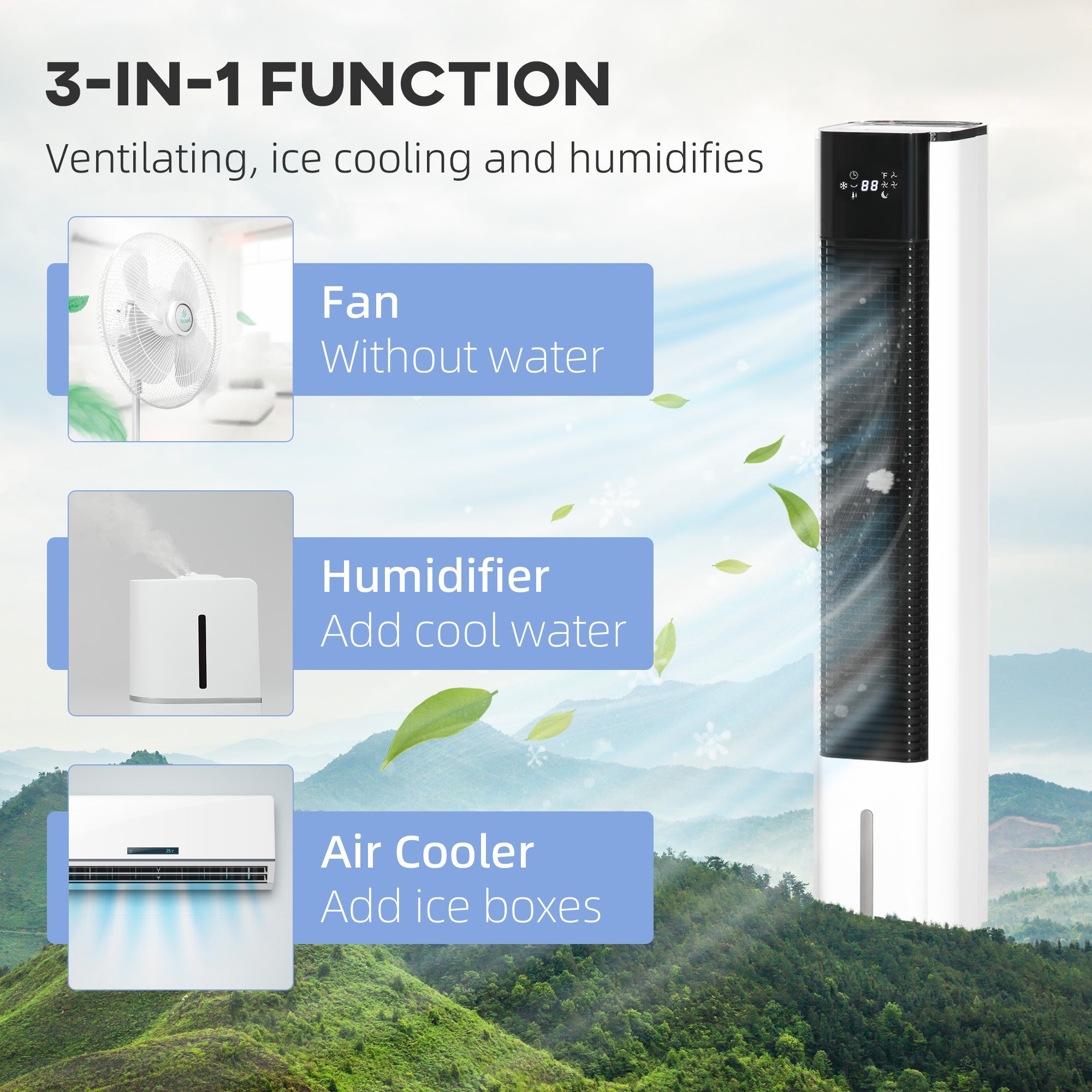 Kozy Portable Air Cooler, 6L Tank Humidifier Evaporative Ice Cooling Fan Water Conditioner Unit with 3 Modes, 3 Speed, Remote, Timer, Oscillating for Home Bedroom, White