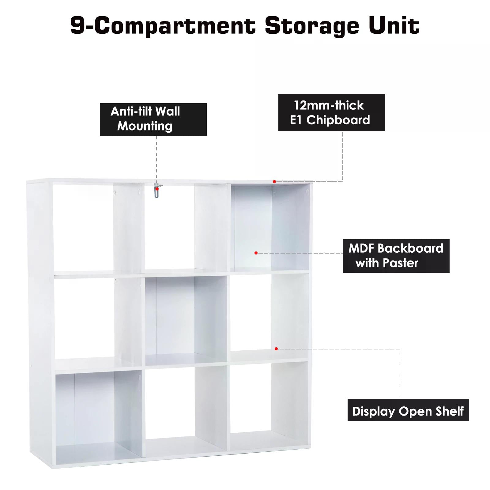 HOMCOM Wooden 9 Cube Storage Unit w/3 Tier Shelves Organiser Display Rack Living Room Bedroom Furniture