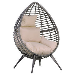 Kozy Garden Egg Chair, Teardrop Outdoor PE Rattan Chair with Full-body Soft Padded Cushion, Grey