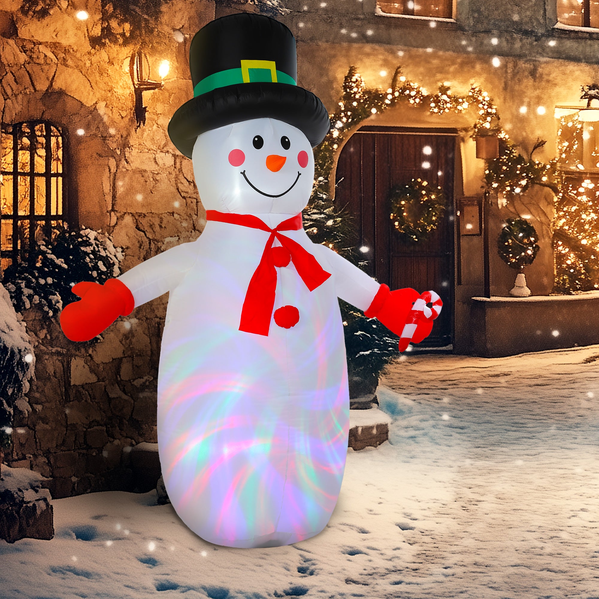Kozy - 8FT Christmas Inflatable Outdoor Decoration with Dynamic Disco & LED Lights, Self-Inflating Christmas Blow Up Snowman for Garden, Indoor Outdoor Home Decor