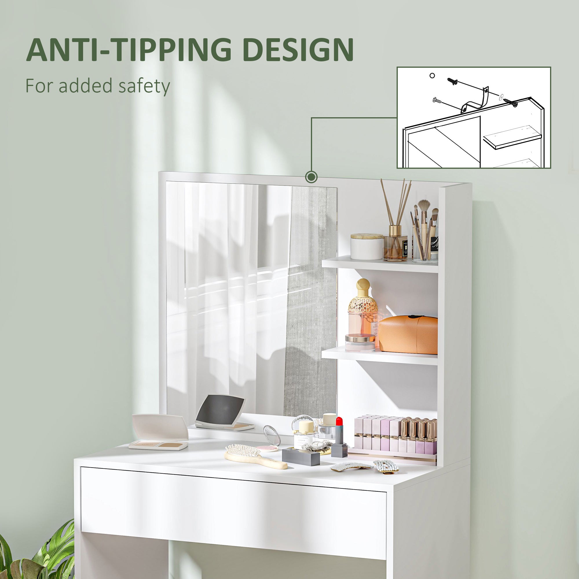 Kozy - Dressing Table with Mirror and Storage - White