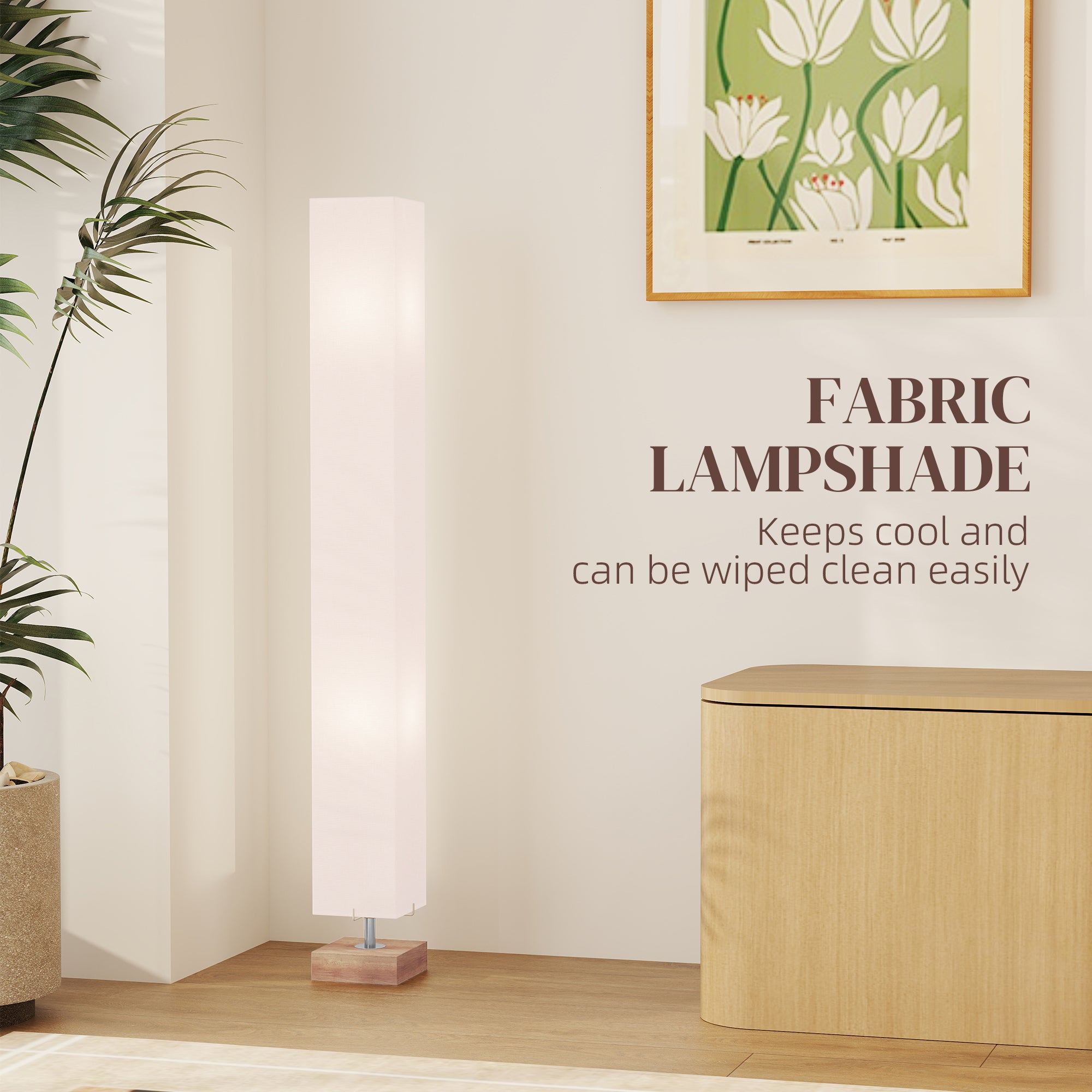 Kozy Floor Lamp, 120cm Standing Lamp with Linen Lampshade, Standard Light with Pine Wood Base for Living Room, Bedroom (Bulbs Not Included)