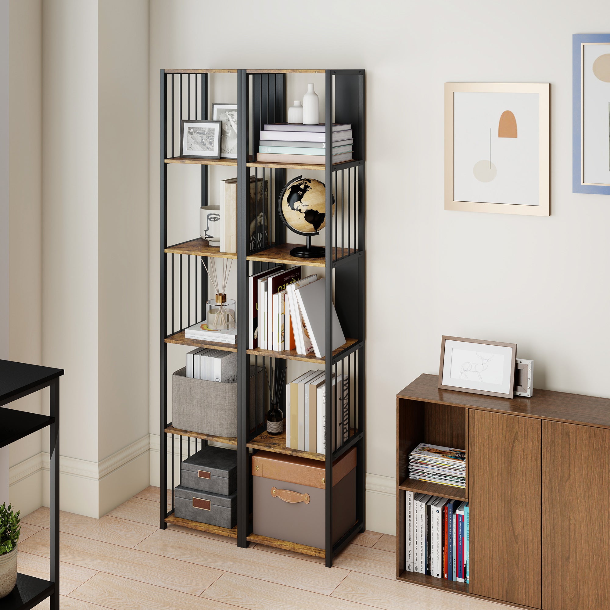 Kozy - 5-Tier Bookshelf with Steel Frame - Rustic Brown