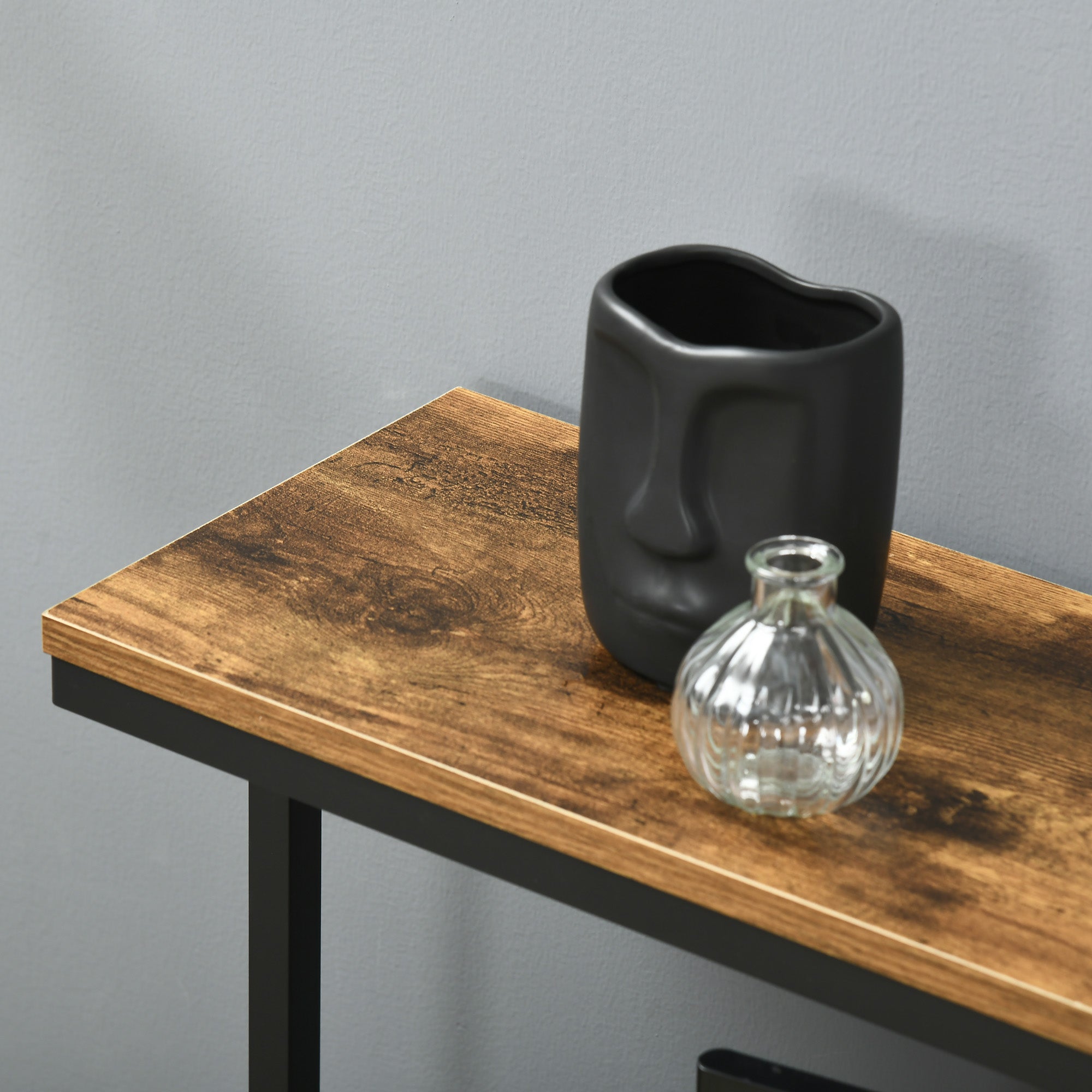 Kozy Computer Desk with Bookshelf, Industrial Writing Table with 6 Tier Storage Shelves for Home Office, Bedroom, Study, 150 x 55 x 138cm, Rustic Brown