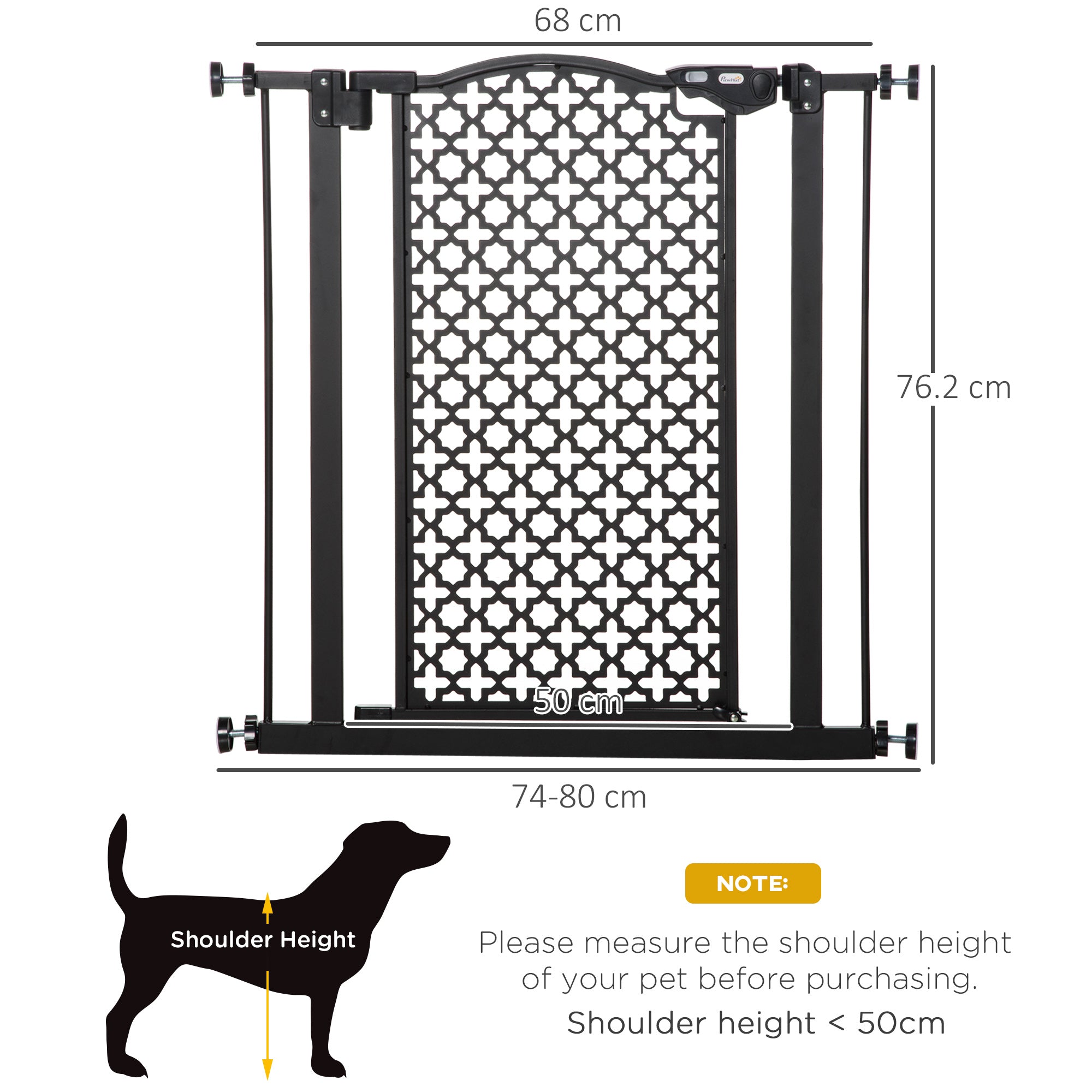 Kozy 74-80 cm Pressure Fit Safety Gate for Doorways and Staircases, Dog Gate, Pet Barrier for Hallways with Auto Close, Double Locking