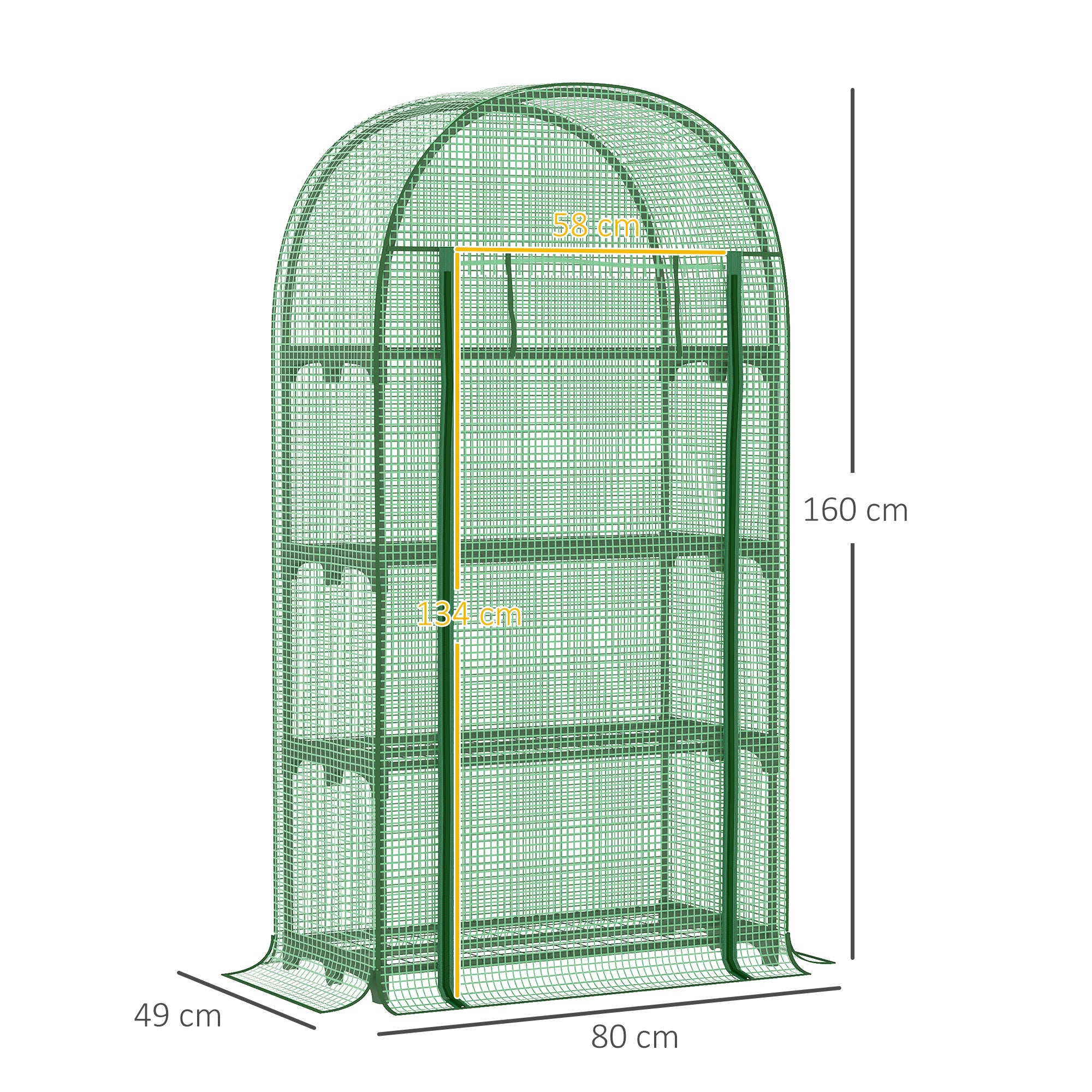 Kozy 4 Tier Mini Greenhouse for Outdoor, Portable Gardening Plant Green House with Storage Shelf, Roll-Up Zipped Door, Metal Frame and PE Cover, 80 x 49 x 160cm, Green