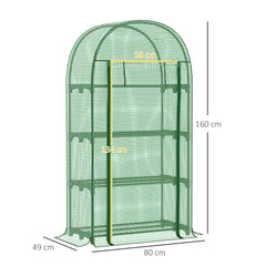Kozy 4 Tier Mini Greenhouse for Outdoor, Portable Gardening Plant Green House with Storage Shelf, Roll-Up Zipped Door, Metal Frame and PE Cover, 80 x 49 x 160cm, Green