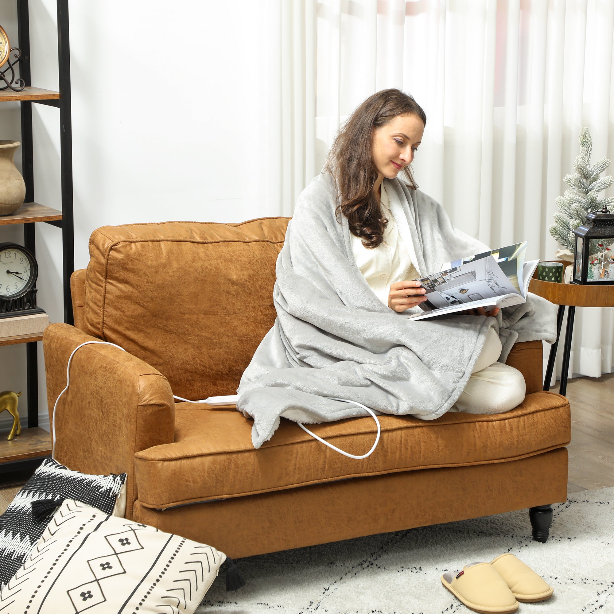 Kozy Heated Blanket 180 x 130cm, Electric Throw Blanket with 10 Heat Levels and 10H Timer, Machine Washable Flannel and Cotton Velvet with Overheat Protection, Grey