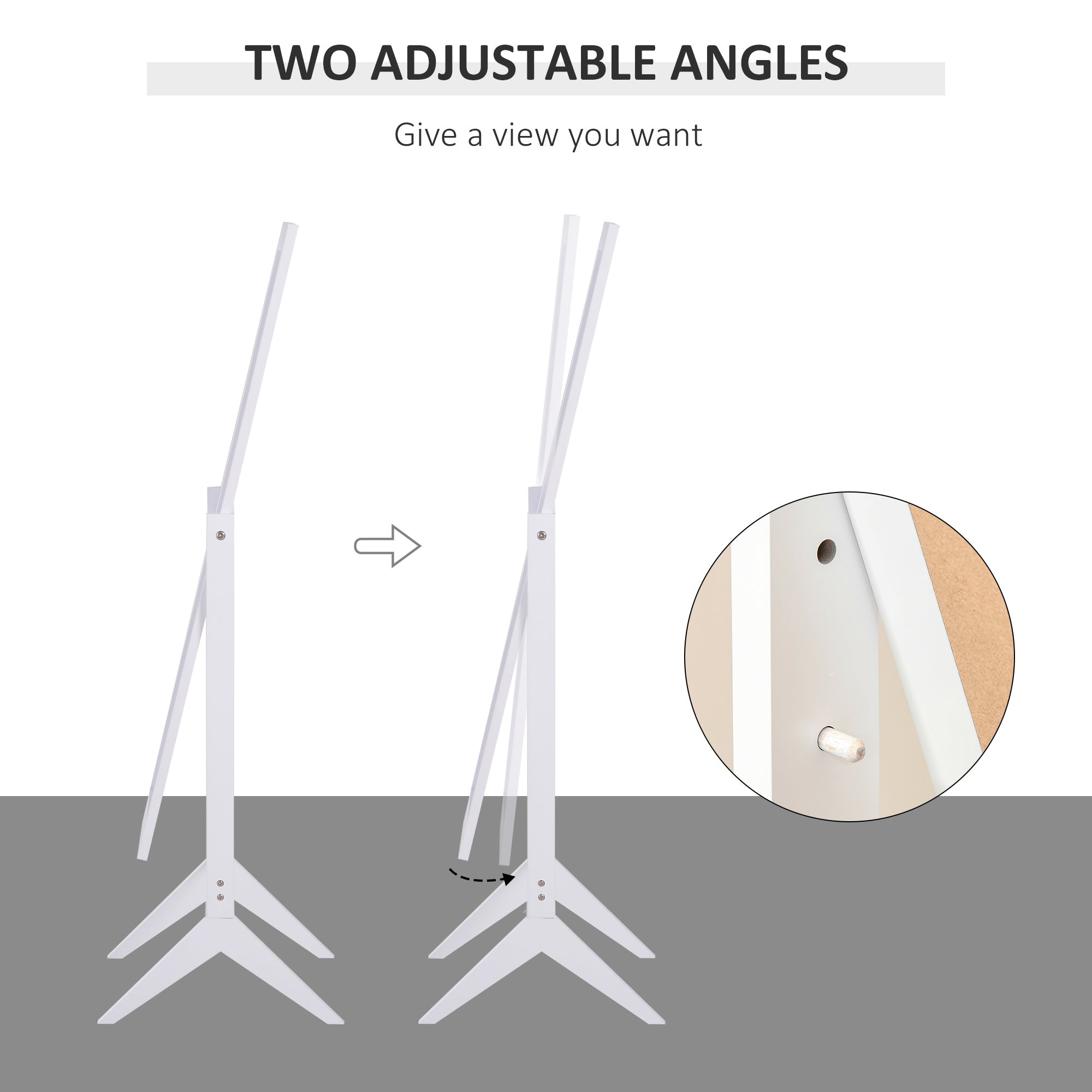 Kozy Full Length Mirror, Freestanding Adjustable Angle Dressing Mirror for Bedroom, Living Room, 148 x 47 cm, White