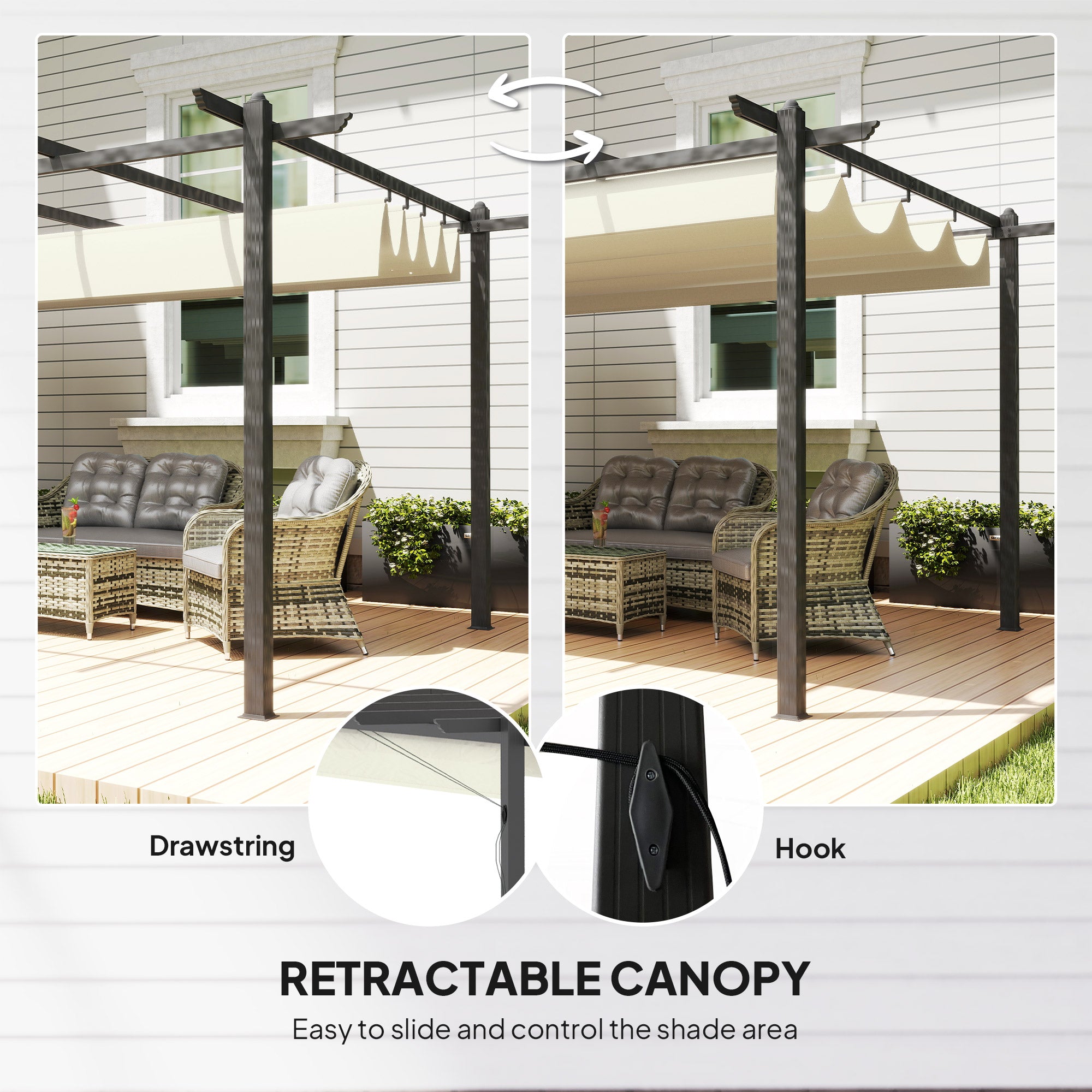 Kozy 4 x 3(m) Aluminium Pergola with Retractable Roof, Garden Gazebo Canopy Shelter for Outdoor, Patio, Cream White