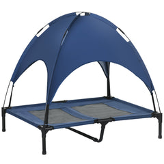PawHut Elevated Dog Bed: Waterproof Mesh with UV Canopy, for Large Breeds, 92 x 76 x 90cm, Blue | Aosom UK