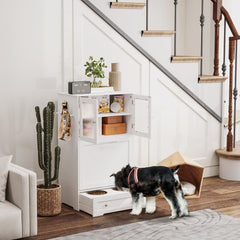 Kozy - Dog Feeding Station with 2 Storage Cabinets, 2 Elevated Bowls, Side Hooks, Anti-tip Kit for Water and Feeding Supplies