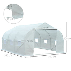 Kozy Walk-In Polytunnel Greenhouse Warm House Garden Tunnel Shelter Plant Shed with Door and Windows, Galvanised Steel Frame, 3.5 x 3 x 2m, White