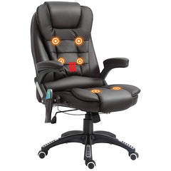 HOMCOM High Back Executive Massage Chair, PU Leather Massage Office Chair with Heat, Tilt, Reclining Function, Adjustable, Brown | Aosom UK