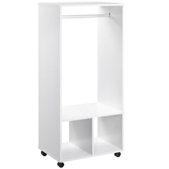 Kozy Open Wardrobe on Wheels, Bedroom Wardrobe with Clothes Hanging Rail, 2 Storage Shelves, Mobile Garment Rack for Cloakroom, Hallway, White
