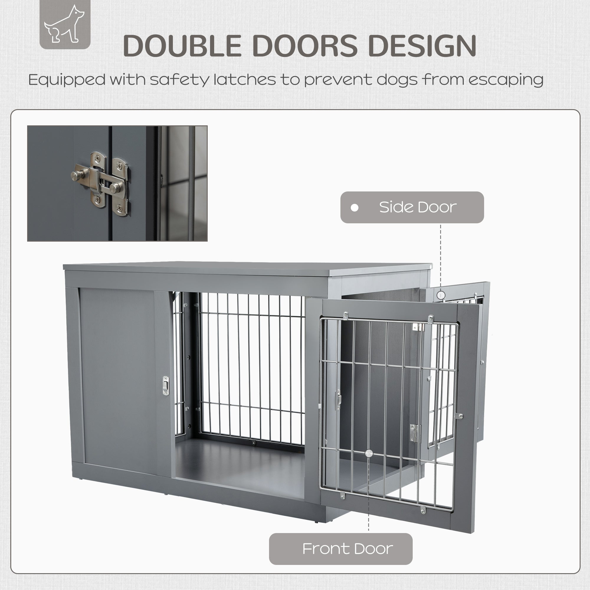 Kozy Furniture Style Dog Crate for Small and Medium Dogs, End Table Pet Cage with Two Lockable Doors - Grey