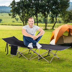 Outsunny Portable Folding Camping Cot, Single Person Military Sleeping Bed for Outdoor, Travel, Fishing with Side Pocket, Black