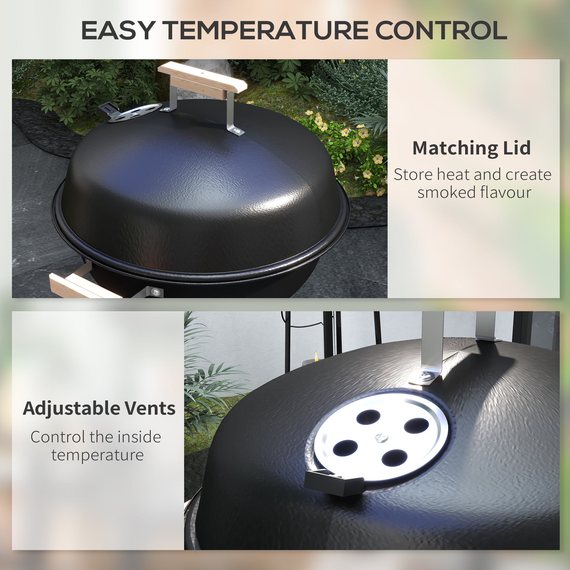 Kozy Portable Round Kettle Charcoal Grill BBQ Smoker with Lid Outdoor Heat Control Party Patio Barbecue Garden