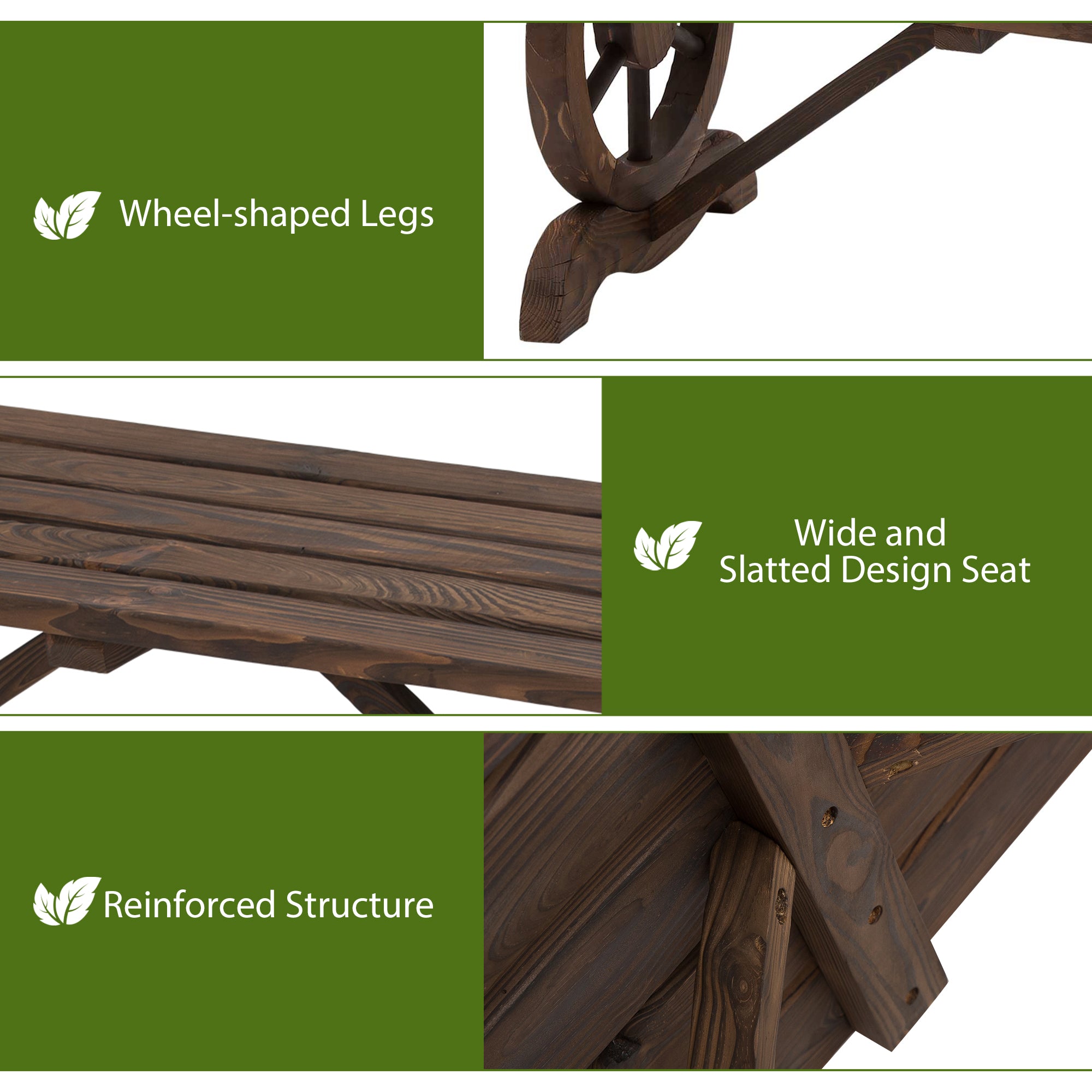 Outsunny Garden Rustic Wooden Bench Wheel