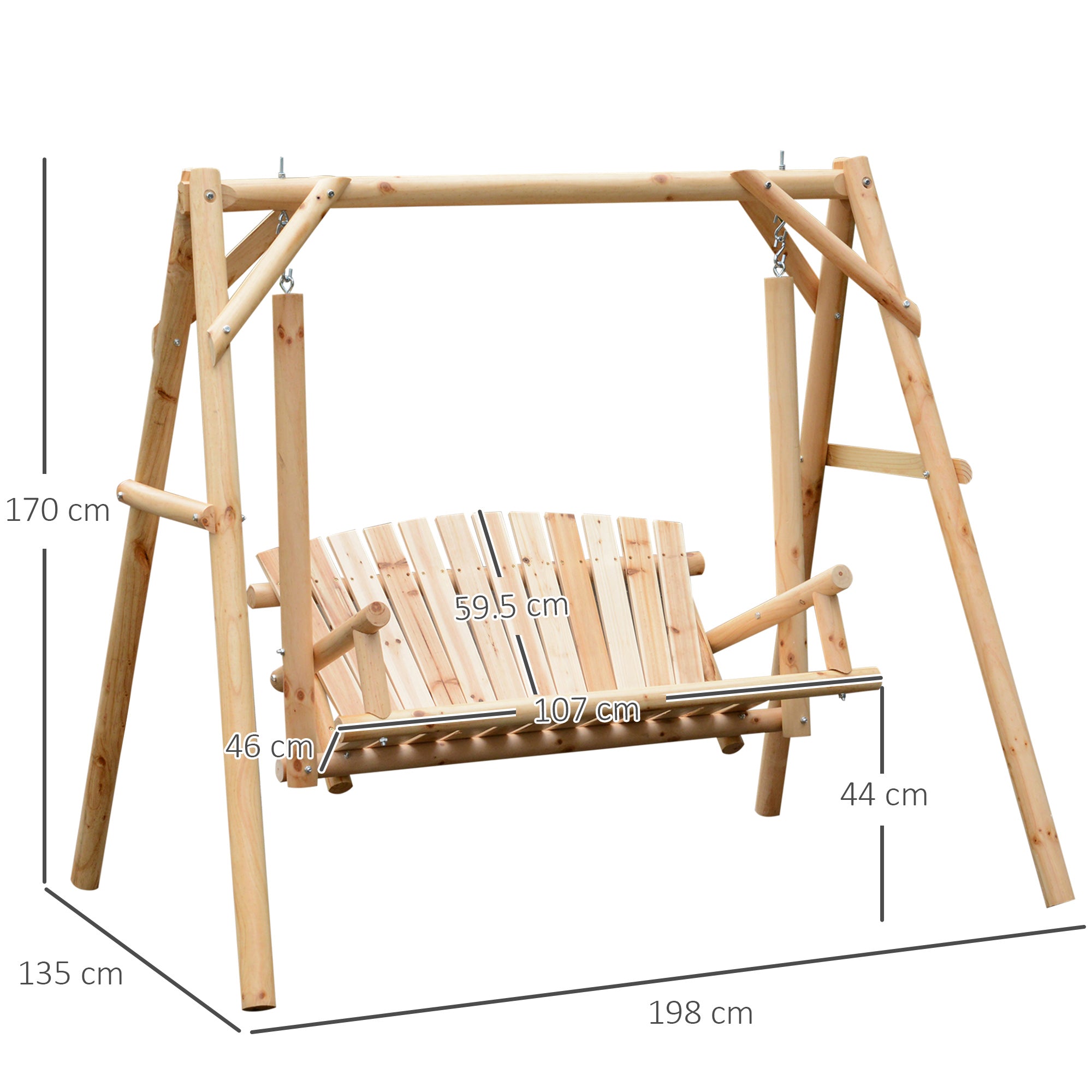 Outsunny Outdoor 2 Seater Larch Wood Wooden Garden Porch Swing Chair  Hammock Bench Lounger