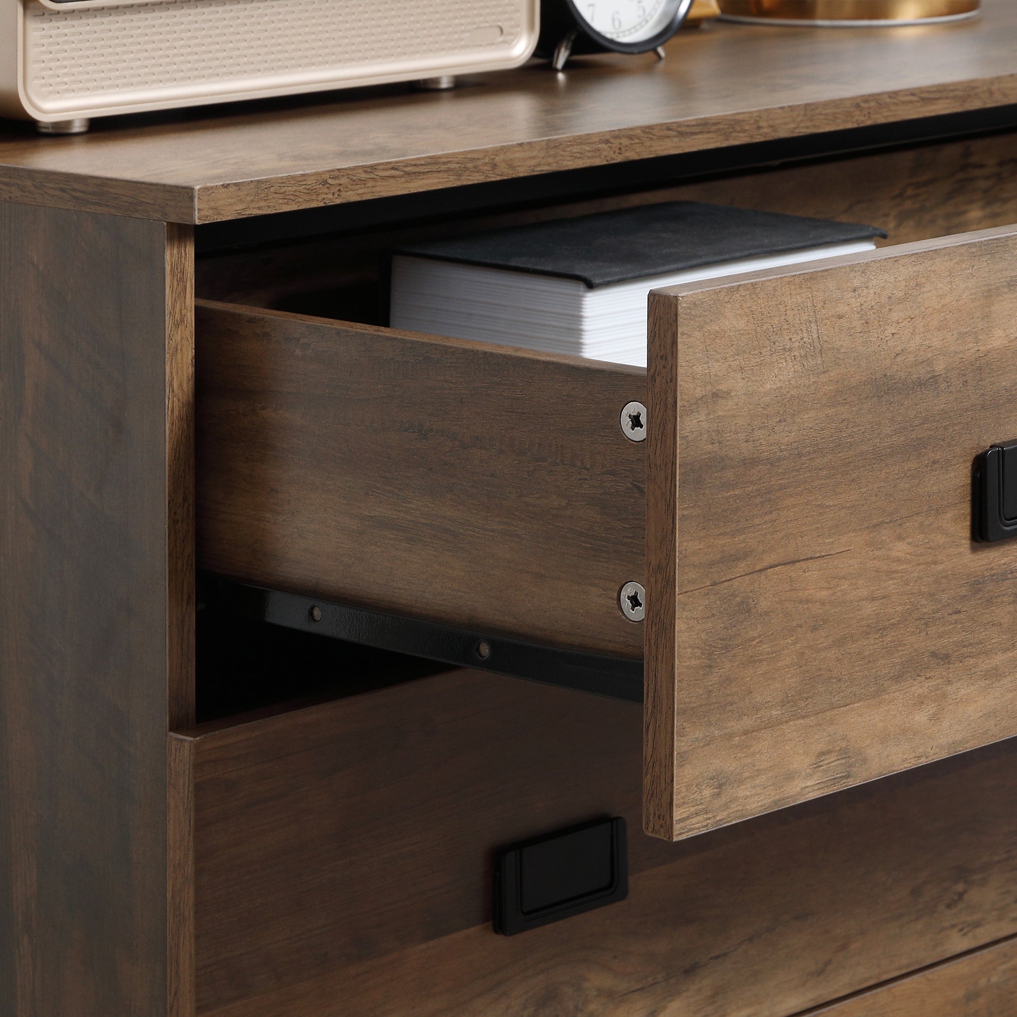 Kozy Chest of Drawers, 4-Drawer Storage Organiser Unit with Metal Frame for Bedroom, Living Room, Brown