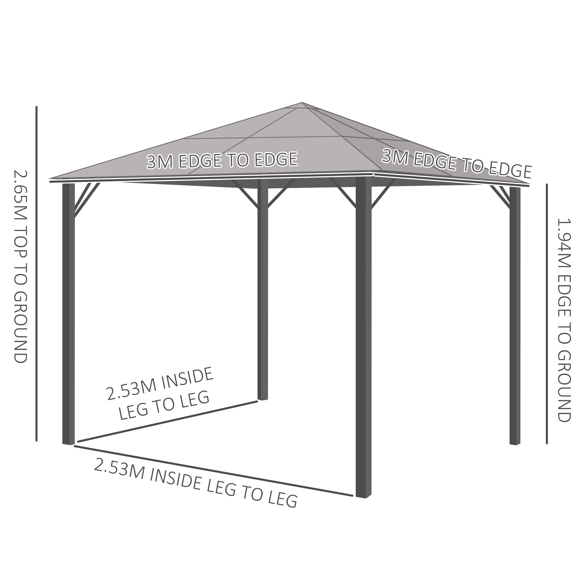 Outsunny 3 x 3(m) Garden Aluminium Gazebo Hardtop Roof Canopy Marquee Party Tent Patio Outdoor Shelter with Mesh Curtains & Side Walls