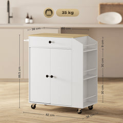 Kozy - Rolling Kitchen Island with 3-Tier Spice Rack, Kitchen Storage Cart with Drawer and Towel Rack, White