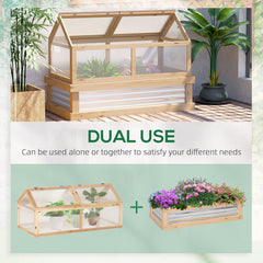 Kozy Raised Garden Bed with Greenhouse Top, Garden Wooden Cold Frame Greenhouse Flower Planter Protection with 2 Independent Roofs, 122x 61 x 82cm, Natural