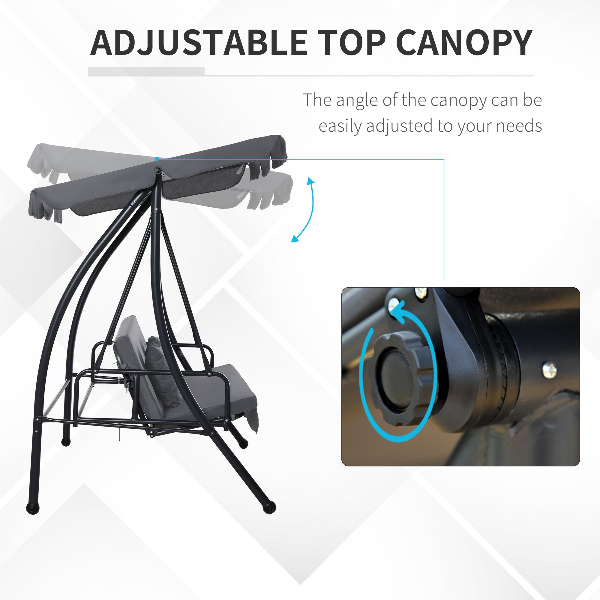 Kozy Outdoor 2-in-1 Swing Chair Lounger 3 Seater Garden Swing Seat Bed Convertible Tilt Canopy W/ Cushion, Dark Grey