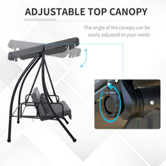Kozy Outdoor 2-in-1 Swing Chair Lounger 3 Seater Garden Swing Seat Bed Convertible Tilt Canopy W/ Cushion, Dark Grey