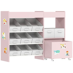 Kozy Kids Toy Storage Unit with 11 Bins, Cabinet, Top Shelves, 3 Stickers, for Nursery, Playroom, Pink