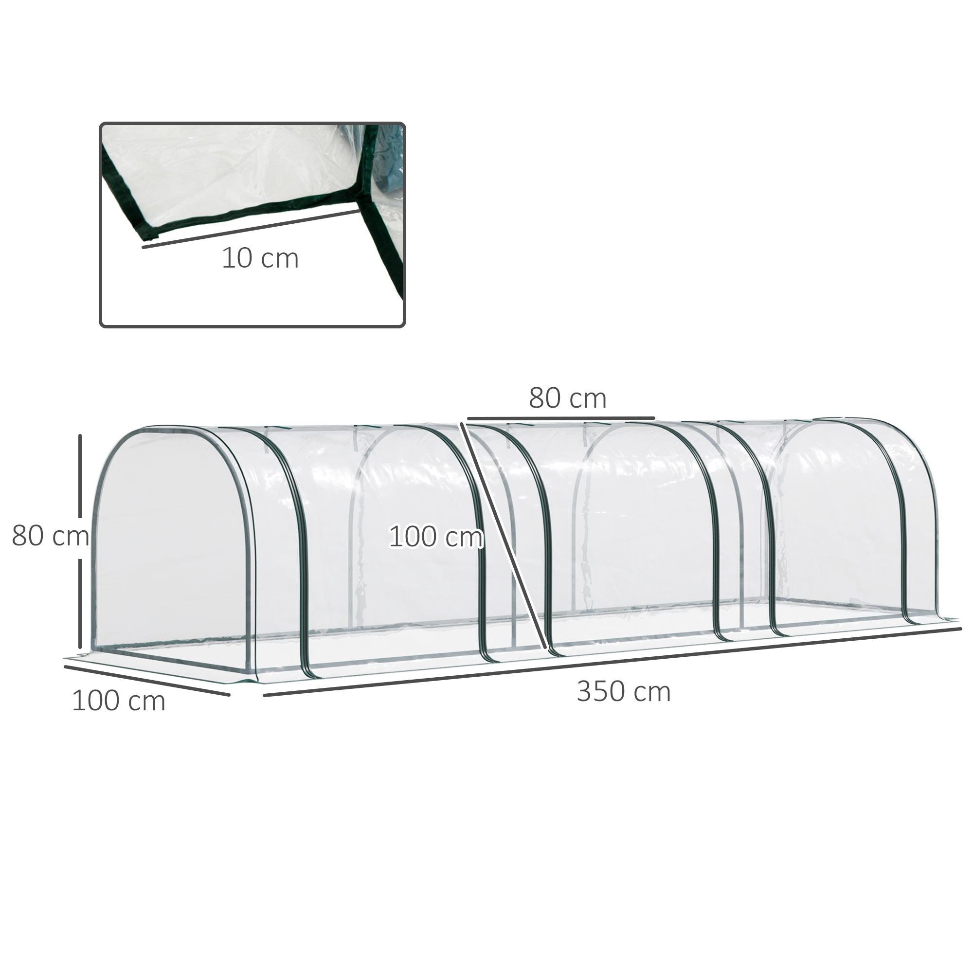 Outsunny Portable Small Greenhouse, Steel Frame with Zipper Doors,PVC Tunnel Greenhouse Plant Grow House, 350Lx100Wx80Hcm