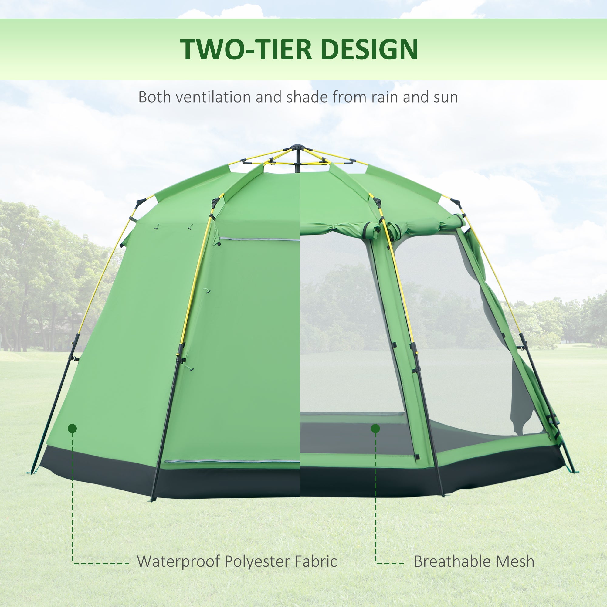 Kozy 6 Person Pop Up Camping Tent, 2-Tier Design Backpacking Tent with 4 Windows 2 Doors Portable Carry Bag for Fishing Hiking, Green