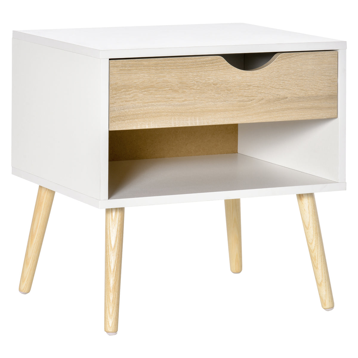 Kozy Bedside Table with Drawer and Shelf, Modern Nightstand, End Table for Bedroom, Living Room, White