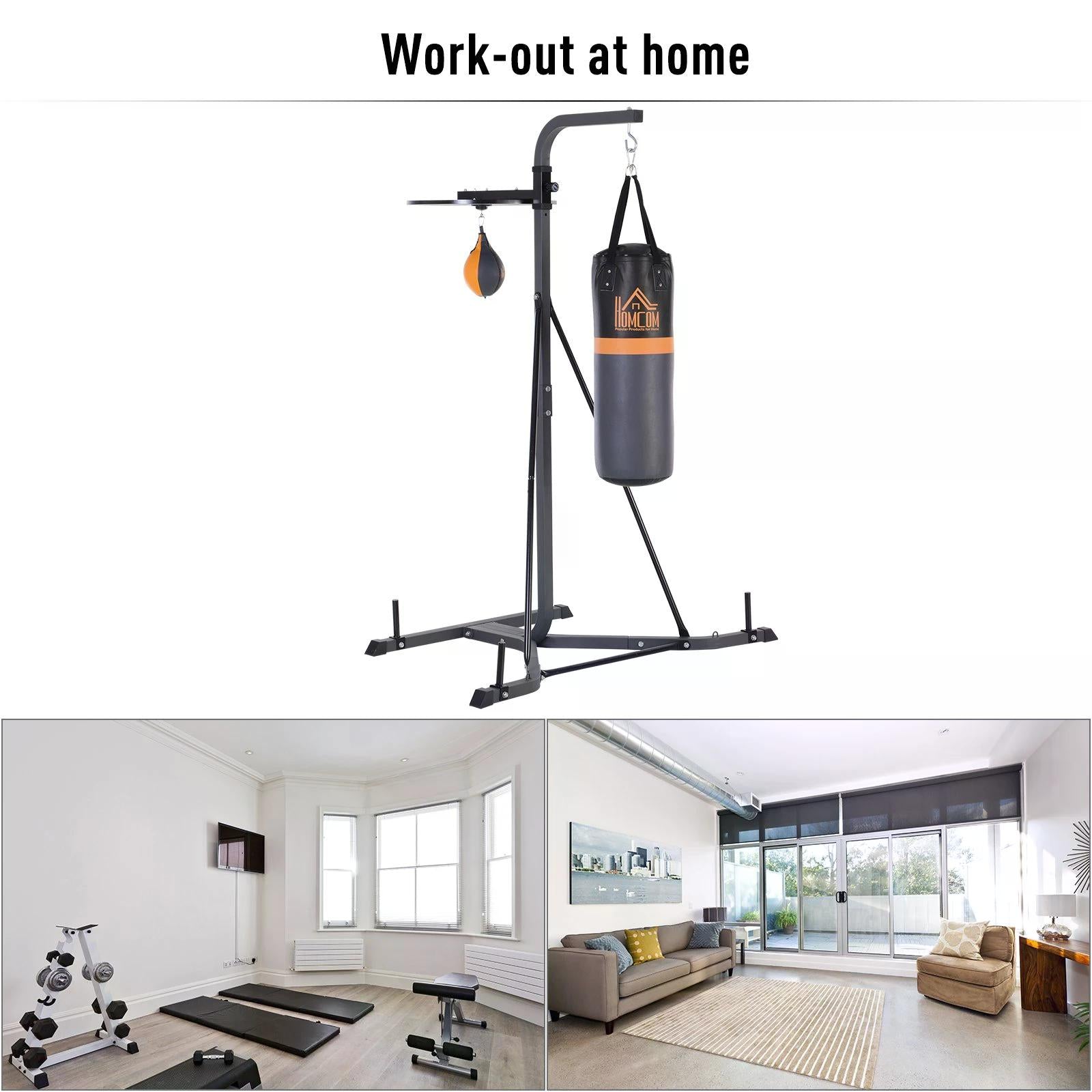 HOMCOM Freestanding Duo Punch Training Punchbag Sandbag  Adjustable Height Home Agility Training Steel Frame