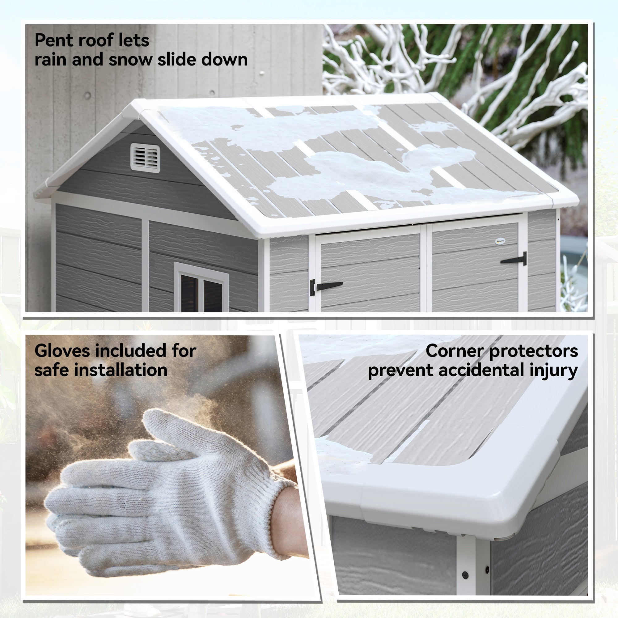 Kozy - 6 x 6ft Garden Shed with Floor, Window, Lockable Doors and Vents, Wood Effect Resin Tool Shed for Outdoor Patio, Grey