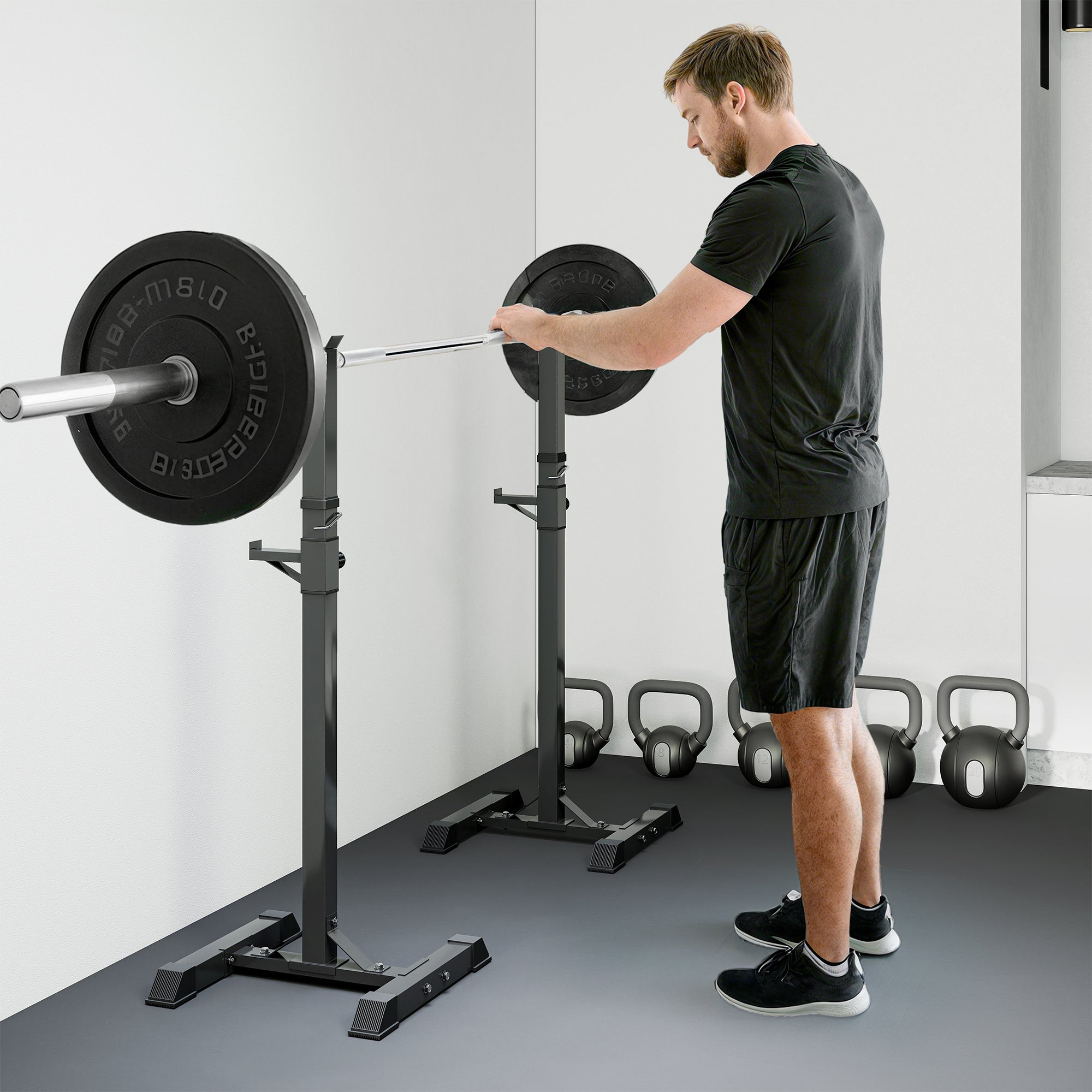 Kozy Adjustable Squat Rack, Weight Strength Training Bench Press Rack Weight Bench Supporter for Home Gym Exercise, Max Load 150kg, 124-154cm