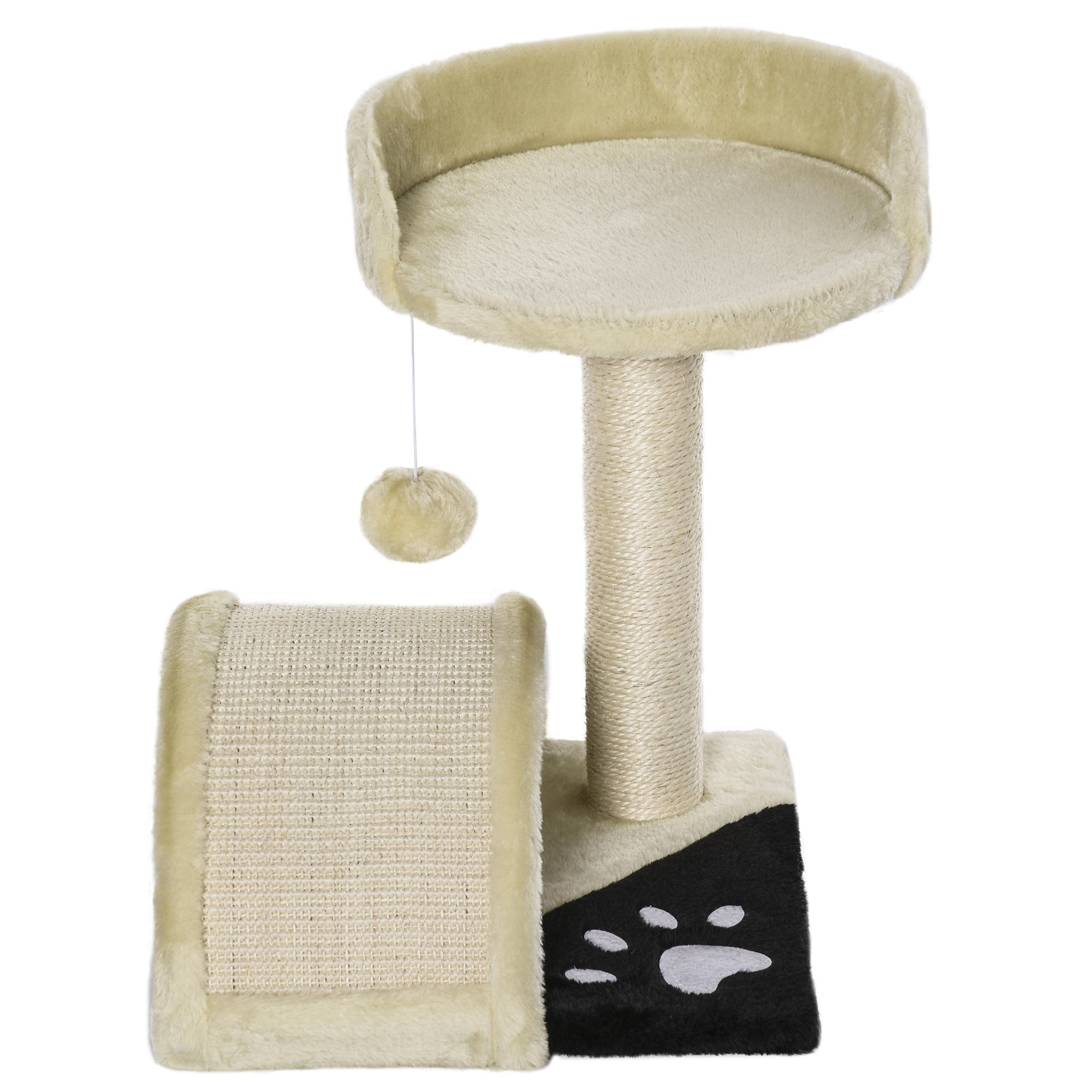 PawHut Cat Scratching Tree, Post with Activity Centre, Climber, Hanging Ball, Plush Cover, Beige