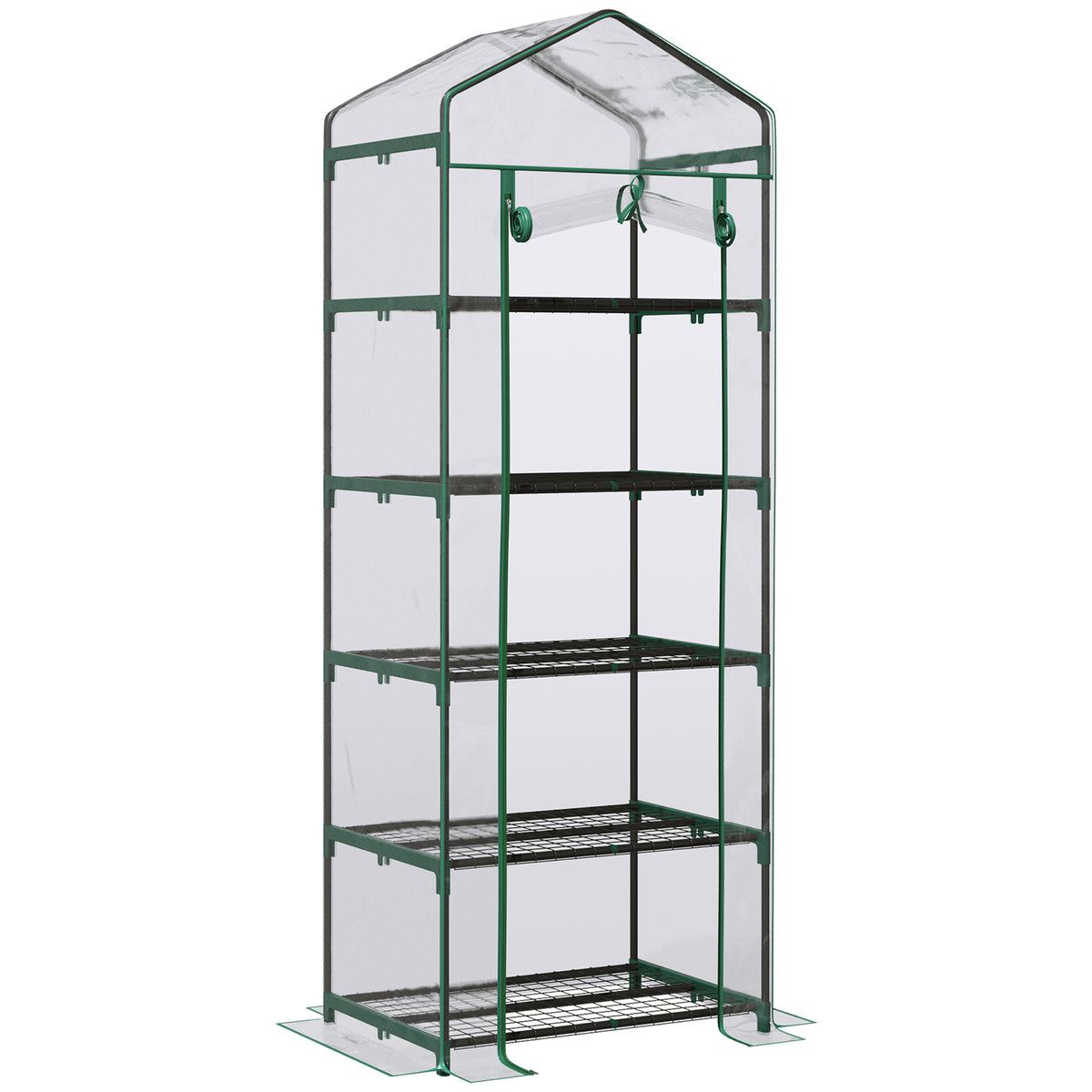 Kozy 5 Tier Mini Greenhouse, Small Walk-in Greenhouse with Reinforced Plastic Cover, Garden Grow House with Roll Up Door and Shelves, 69 x 49 x 193cm, Green