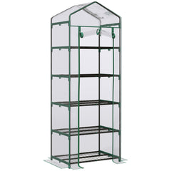 Kozy 5 Tier Mini Greenhouse, Small Walk-in Greenhouse with Reinforced Plastic Cover, Garden Grow House with Roll Up Door and Shelves, 69 x 49 x 193cm, Green