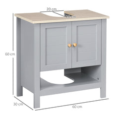 Kleankin Bathroom Vanity Unit Under Sink Cabinet, Pedestal Design, Storage Cupboard with Adjustable Shelf, Grey. | Aosom UK