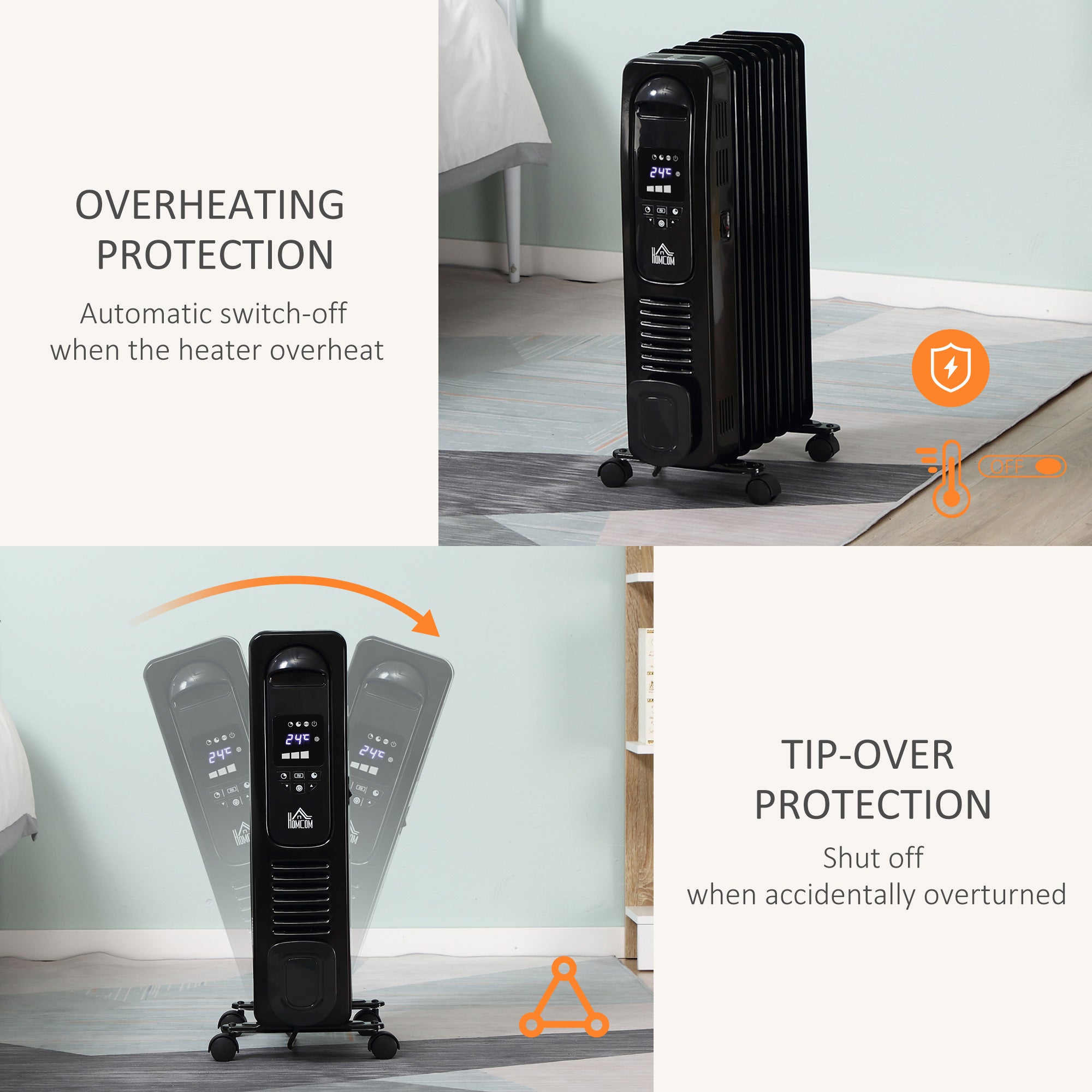 Kozy 1500W Digital Oil Filled Radiator, 7 Fin, Portable Electric Heater with LED Display, Built-in Timer, 3 Heat Settings, Safety Cut-Off and Remote Control, White