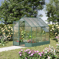 Kozy 6x8 FT Polycarbonate Greenhouse with Base and Raised Bed, Walk-in Greenhouse with Aluminium Frame, Temperature Controlled Window, Foundation for Plants, Flowers, Vegetable